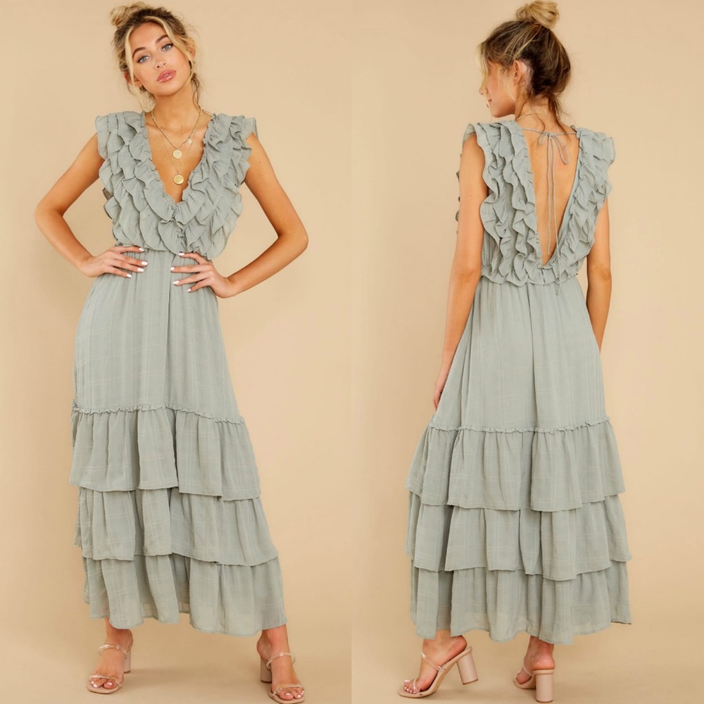 Storia Ruffle Maxi Dress in Sage Green